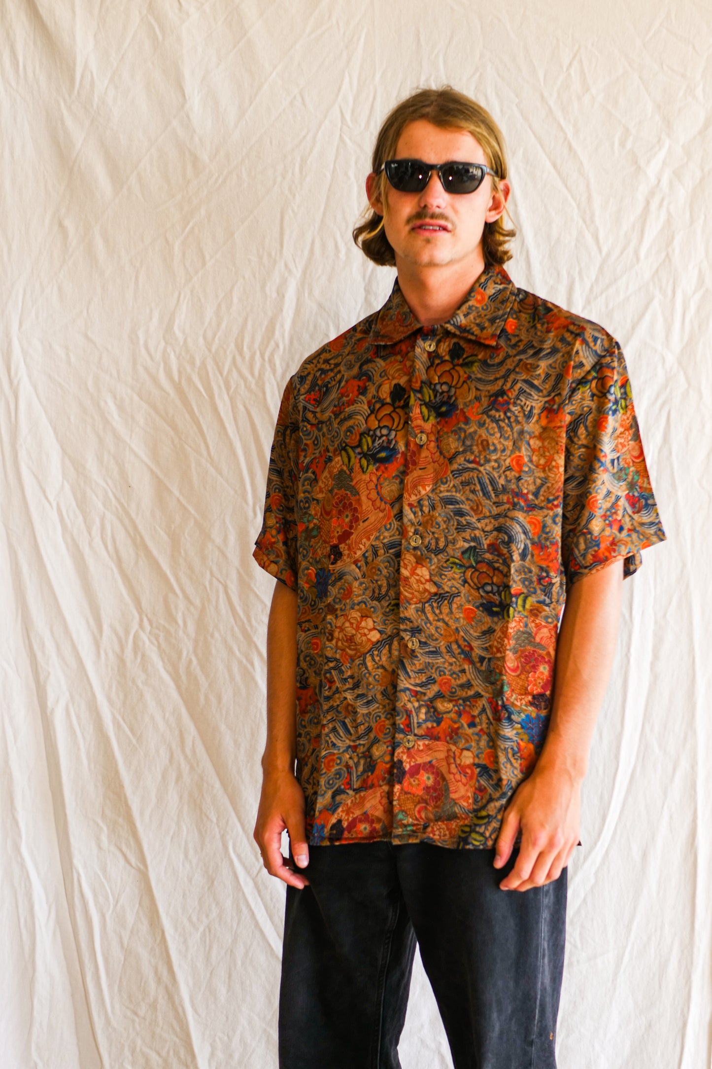 Men's Button up shirt- The Classic in Orange Ocean