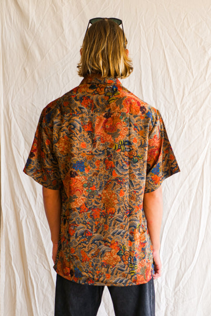 Men's Button up shirt- The Classic in Orange Ocean