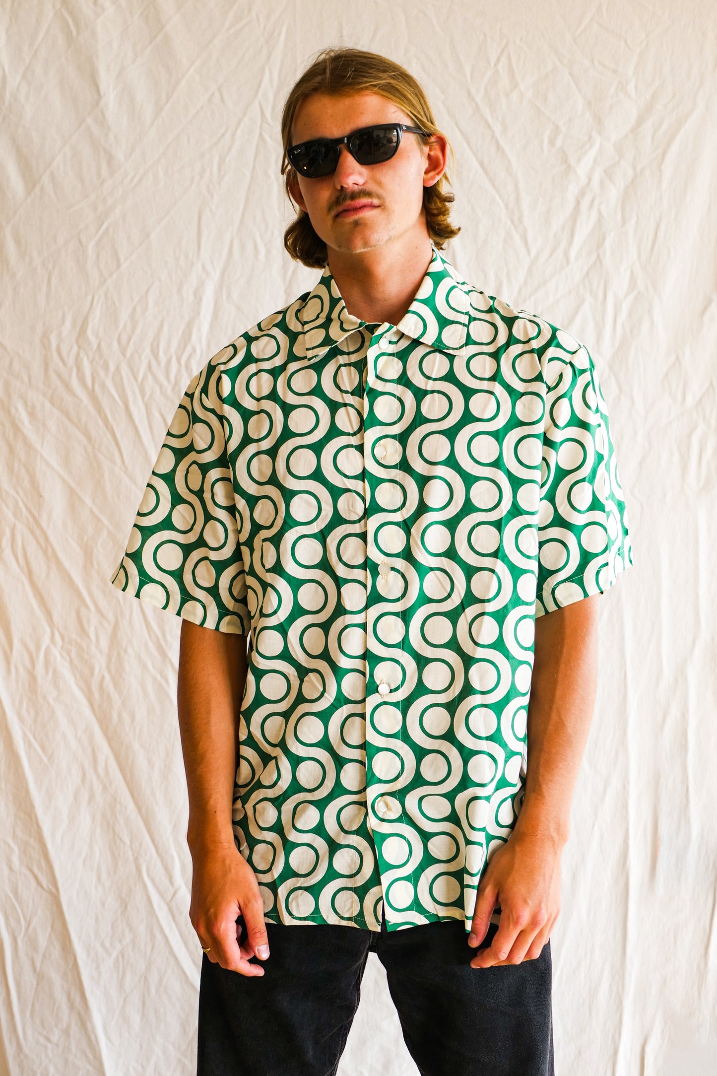 Men's Button up shirt- The Classic in Green & White Jazz