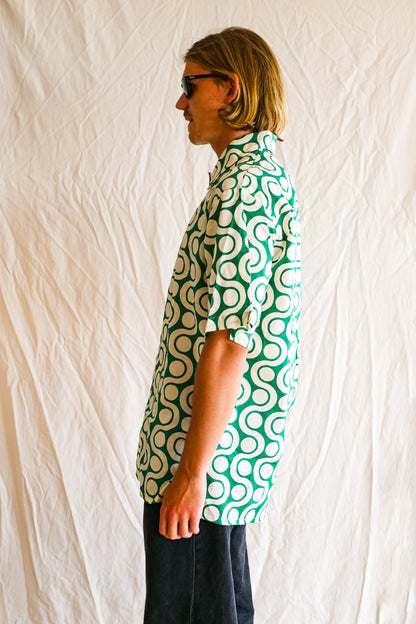 Men's Button up shirt- The Classic in Green & White Jazz