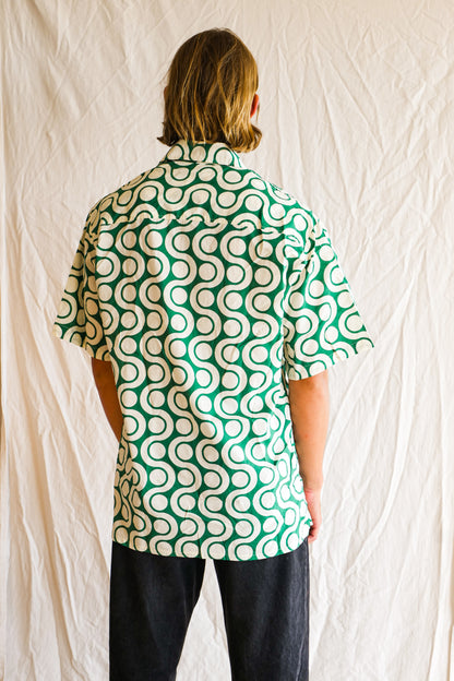 Men's Button up shirt- The Classic in Green & White Jazz